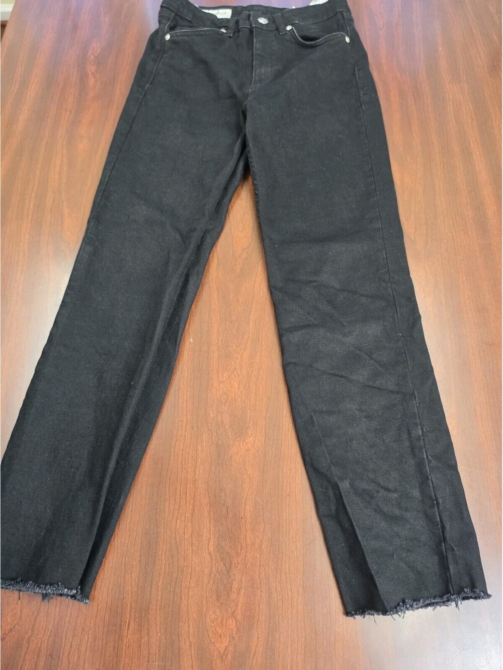 Zara Black Denim Jeans Size 4 Raw Hem Straight Leg Jeans Edgy Minimalist Grunge